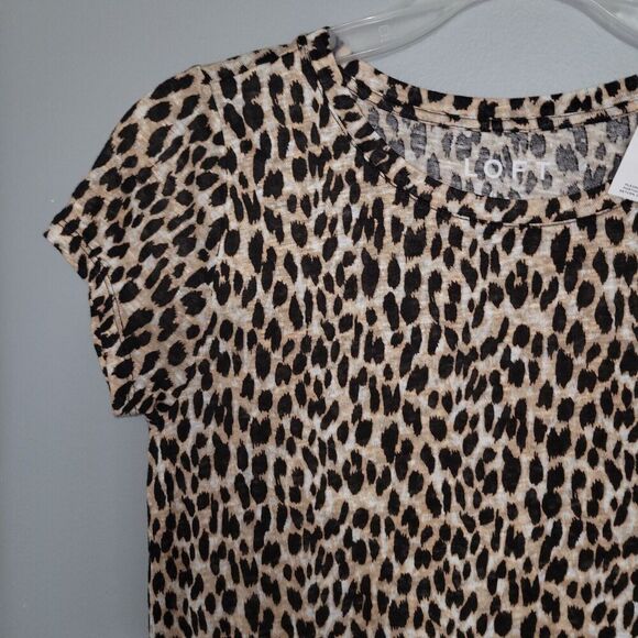 Ann Taylor Loft Linen Cheetah Animal Print Short Sleeve Tshirt Shirt Womens XS - Picture 4 of 11